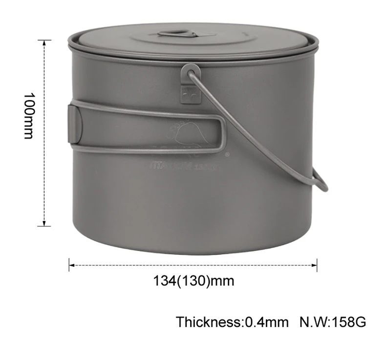 TOAKS титановый горшок, подвесной горшок для отдыха на природе, подвесной горшок, кастрюли для приготовления пищи, Складная крышка с ручкой, 750 мл и большая емкость