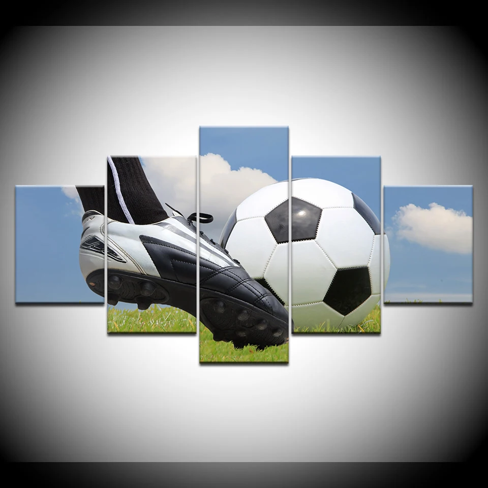 Original Oil Ink Print 5 Panel Canvas Print Playing Football Picture