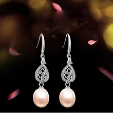Moda Perla Natural de Agua Dulce Pendiente Genuino 925 Plata Esterlina Sólida Aretes Colgantes para Las Mujeres Compromiso o una Fiesta