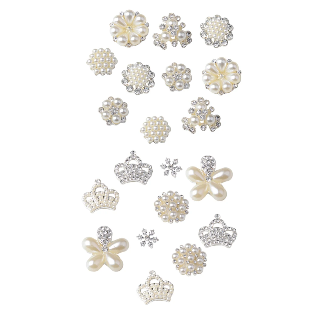 10 Crystal Rhinestone Pearl Flatback Button Embellishment Wedding Favors DIY