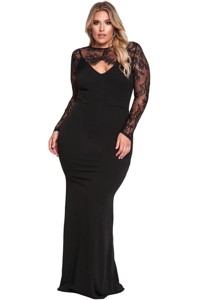 Black-Plus-Size-Lace-Bolero-Mermaid-Gown-LC61938-2-1