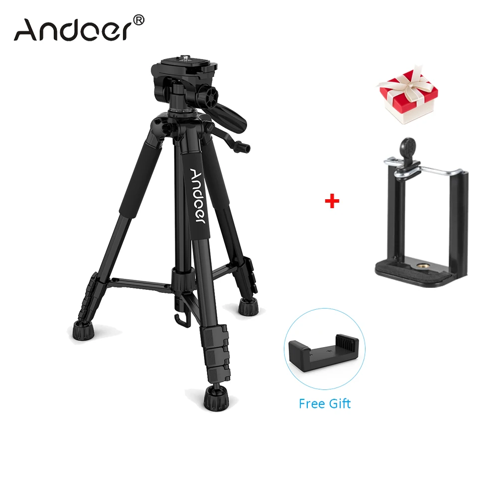 

Andoer TTT-663N 57.5inch Travel Tripod for Photography Camera Tripod Video Support DSLR Camcorder with Carry Bag Phone Clamp