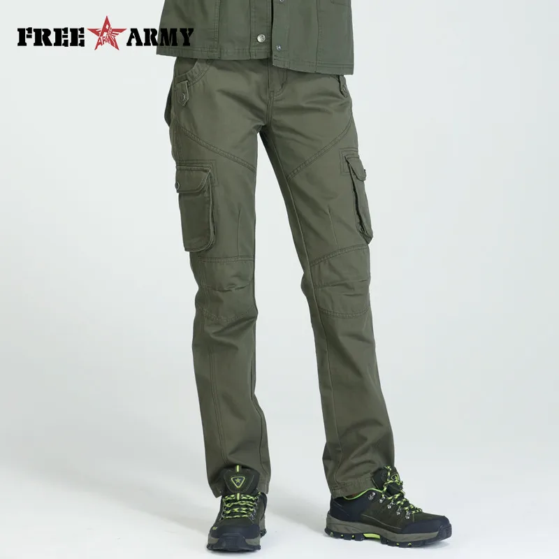 Военные женские брюки с 6 карманами, хаки, Осенние повседневные штаны, женские спортивные штаны, прямая женская одежда, брюки с высокой талией - Цвет: army green