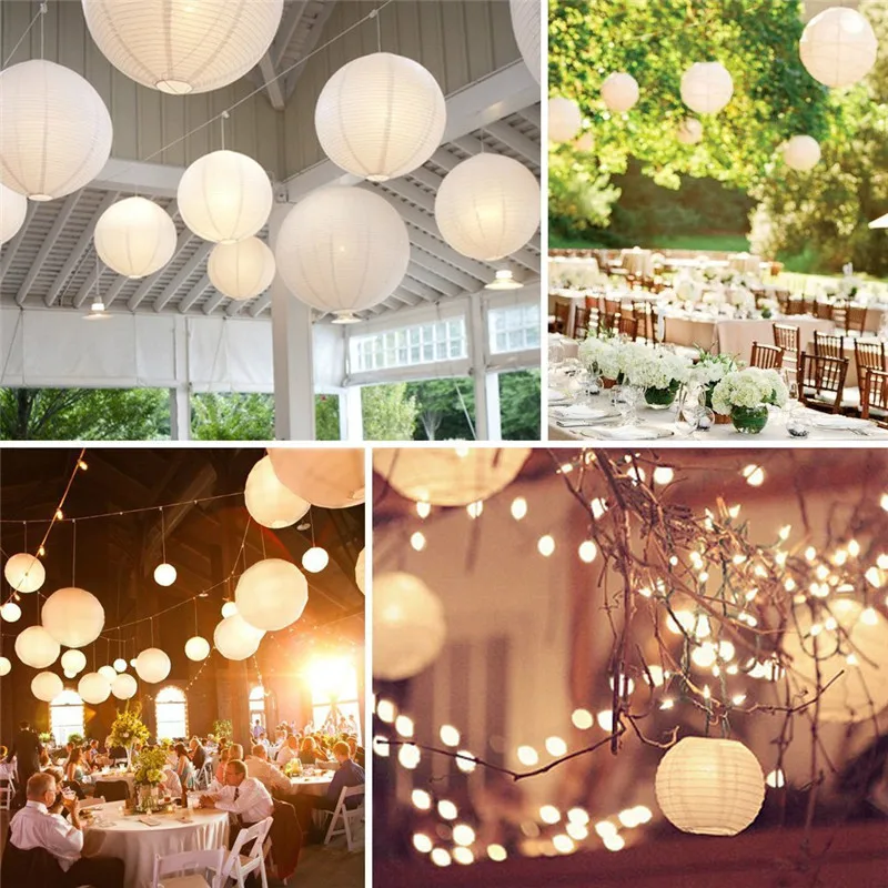 10 Packs White Round Paper Lanterns With Assorted Sizes For
