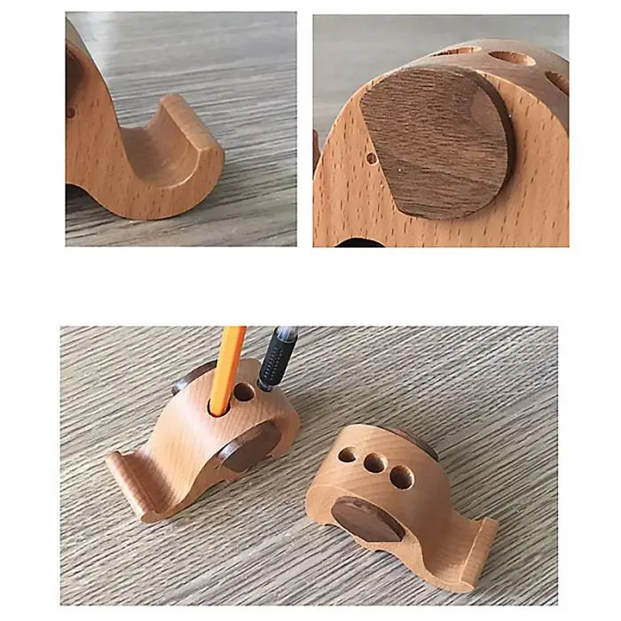 Elephant Style Environmental Wooden Mobile Phone Holders For Desk Pen Pencil Container Office Home Cell Phone Stand Case