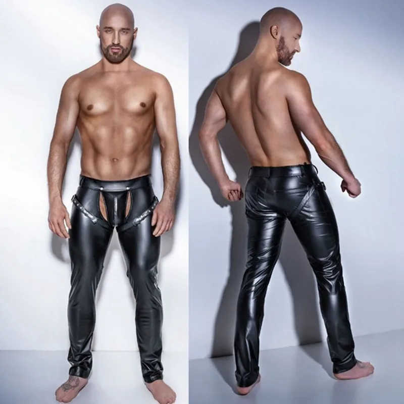 Сексуальное мужское белье из искусственной кожи размера плюс, экзотические штаны, леггинсы из полиуретана, латексный костюм кошки из ПВХ, Клубная одежда, костюм гей-фетиш, брюки