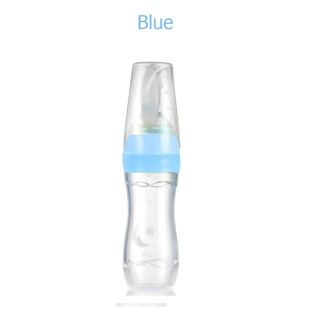 Детский Фидер для кормления ложка мерная безопасная силиконовая выдавливаемая бутылка с крышкой для маленьких девочек и мальчиков, чашки для кормления - Цвет: Синий