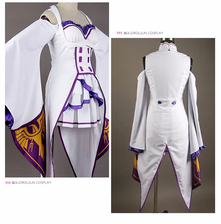 New ReZero kara Hajimeru Isekai Seikatsu Emilia Cosplay Costume Fancy Dress+Elf Ears Halloween Adult Costumes for Women (12)