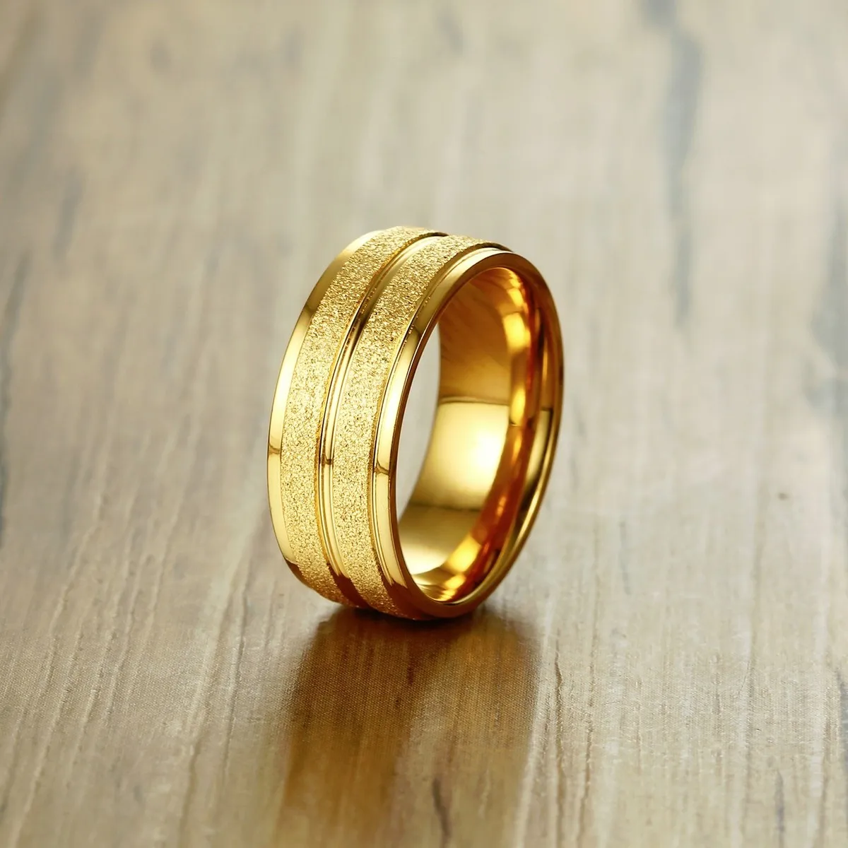 

Double Spin Frosted Ring in Gold Tone for Mens Women Stainless Steel Engagement Wedding Band Male Female Jewelry