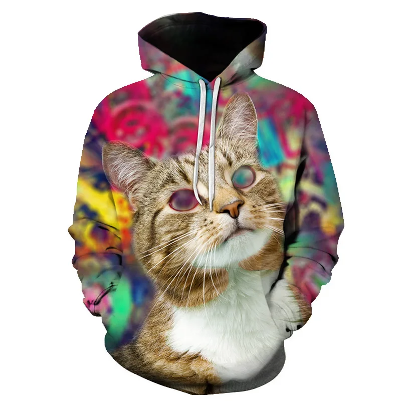 Мужской женский 3D милый кот с принтом пуловер с узором Осень Теплый длинный рукав худи с карманами толстовка унисекс Топы размер