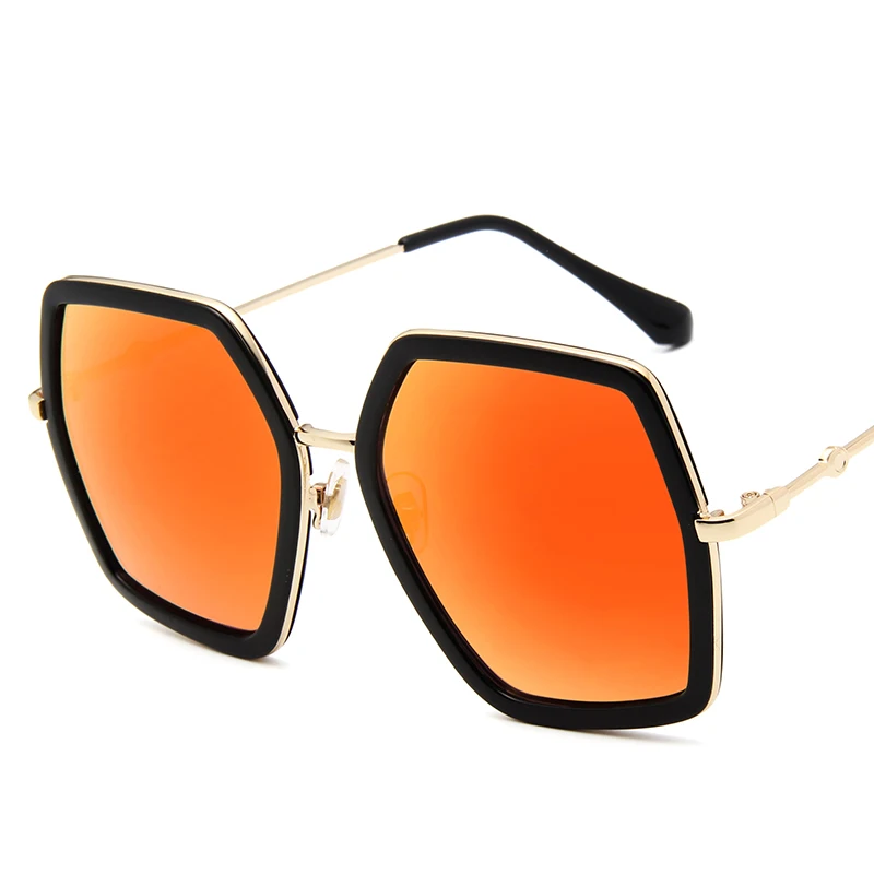 LongKeeper металлические женские крупные солнцезащитные очки с большой оправой солнцезащитные очки роскошные женские туфли-лодочки и зеркальными стеклами, UV400 синий Óculos - Цвет линз: black red
