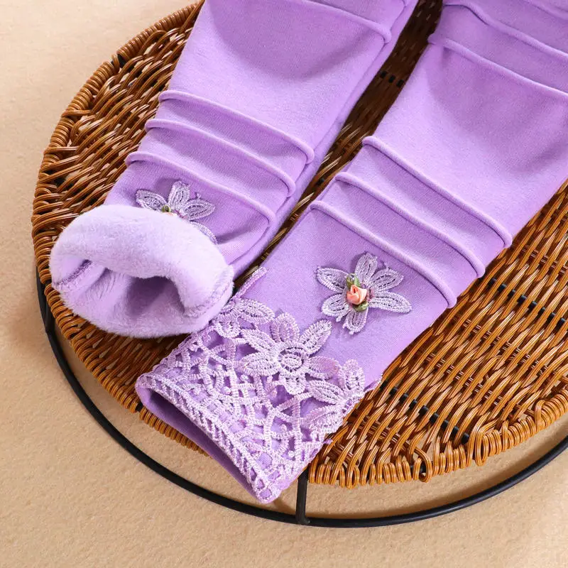 Зимние леггинсы для девочек, новые модные хлопковые обтягивающие штаны, плотные флисовые теплые леггинсы принцессы для девочек, длинные штаны, RT301 - Цвет: purple
