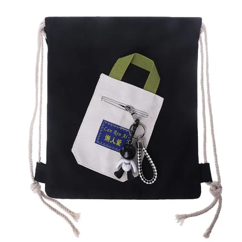 Canvas String Drawstring School Backpack Bag Cinch Sack School Tote Gym Bags Sport Pack