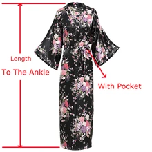 Vestido largo de rayón de raso para mujer, albornoz Kimono con estampado de flores, ropa de dormir informal para el hogar, ropa de talla grande para novia y dama de honor