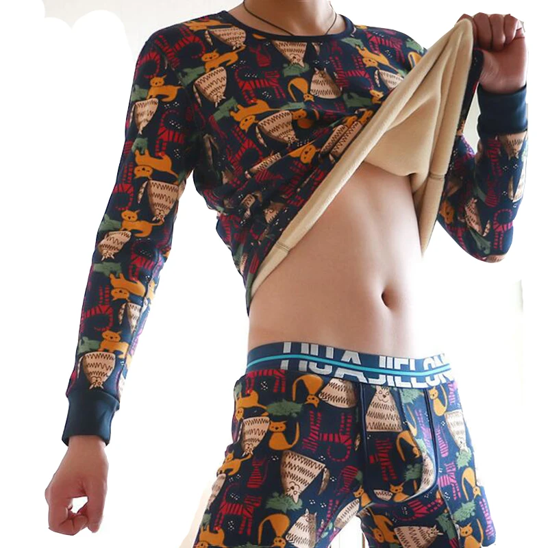 KWAN.Z men's Thermal underwear thick plus long johns cashmere printing thermo thick pajamas compression underwear top leggings KWAN.Z men's Thermal underwear thick plus long johns cashmere printing thermo thick pajamas compression underwear top leggings