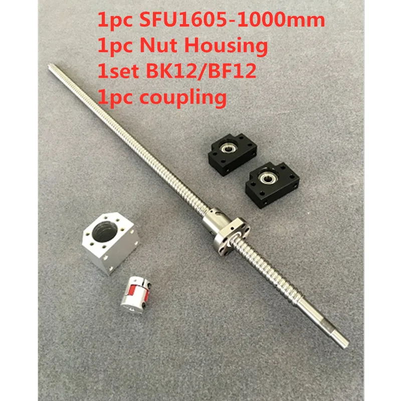 

SFU / RM 1605 1000mm Ball Screw Kit With Face Finishing + 1605 Ball Nut + BK / BF12 End Support + Nut Housing + Coupling for CNC