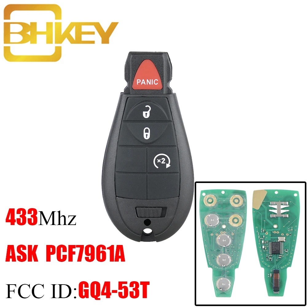 BHKEY 3+1Buttons Remote Car key For Dodge GQ4-53T 433Mhz PCF7961A Chip For Dodge RAM 1500 2500 3500 2013-2018 Car keys