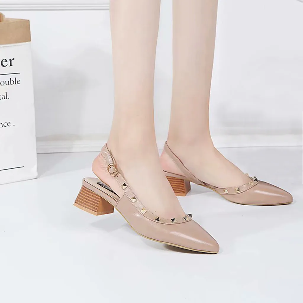 

YOUYEDIAN 2019 Fashion Rivets Sandals Women Shoes Pointed Toe Summer Sandals Casual Women Square Heel Sandals Sandales Femme