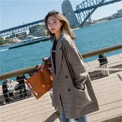 Ms. Осень новая Корейская версия шикарного Гонконга вкус ретро небольшой костюм куртка женский свободный Harajuku клетчатый повседневный