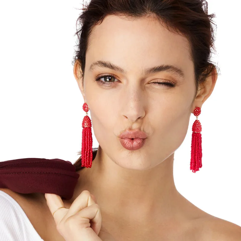 

JUJIA FALCON TASSEL EARRING HAND MADE STATEMENT SEED BEAD TASSEL EARRING FRINGED EARRING