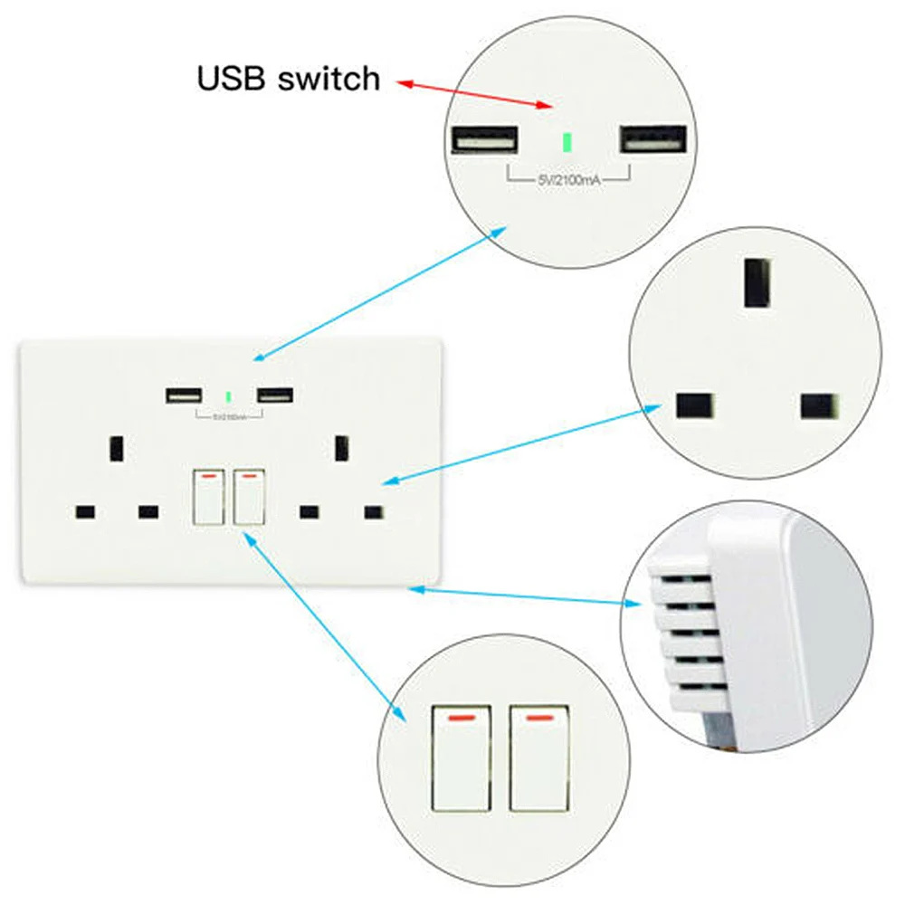 Интеллектуальная умная настенная розетка UK-Plug Dual WiFi USB APP Outlet для домашнего дистанционного управления вкл./выкл. Домашняя электроника