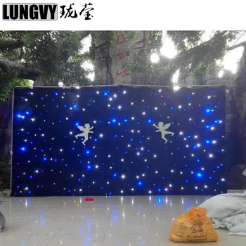 

Free Shipping 6mx3m Black Cloth White Blue Color LED Star Curtain RGBW Colored Curtain LED Star Cloth