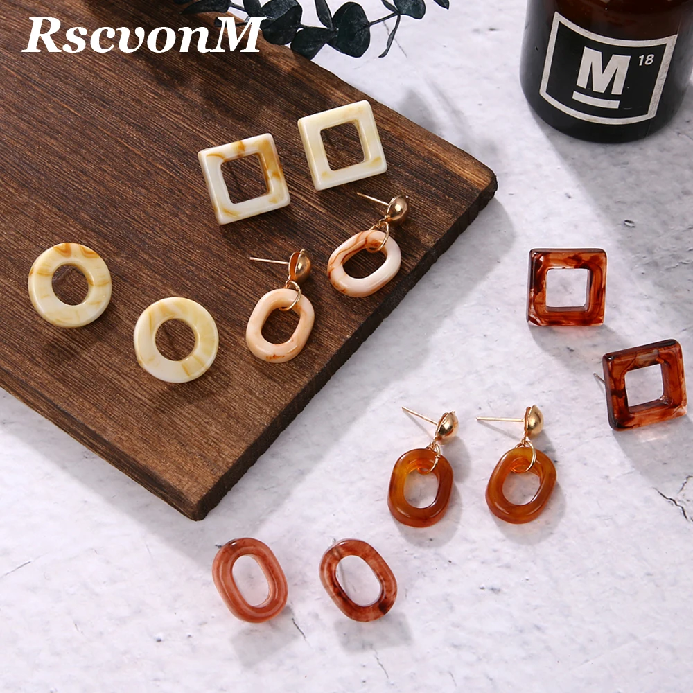 

Simple Round Square Earrings Fashion Geometric Leopard Ivory Color Earrings Exaggerated Transparent Cute Acrylic Earrings