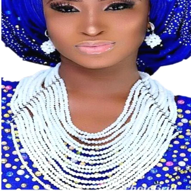 

Fashion Bridal Jewelry Sets Wedding Engagement White 15 Layers African Nigerian Bead Necklace For Bridal Lady Free Shipping 2018