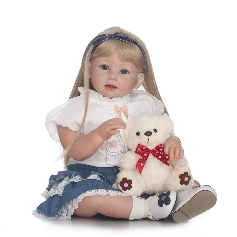 Washable 28/" Toddler Girl Doll Child Model Reborn Dolls for Girls Gold Long Hair