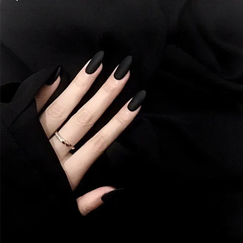 Готический матовый черный чистый цвет с кольцо с прорезями 3D Поддельные ногти Японский милый накладные ногти 24 шт леди накладные ногти вечерние ногтей - Цвет: Number 3