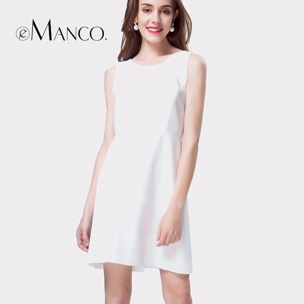 e-Manco Backless Casual Mini Elegant Sexy White dress Plus size O-Neck Sleeveless Short dress female club wear Party dress