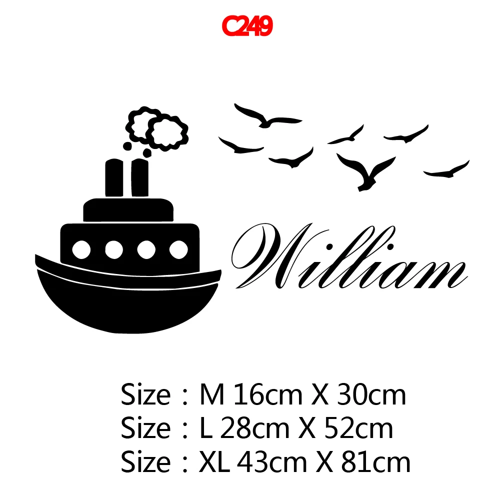 Custom Name Steamship Wall Stickers Vinyl Wall Decor For Kids Room Bedroom Decoration Removable Mural Decal