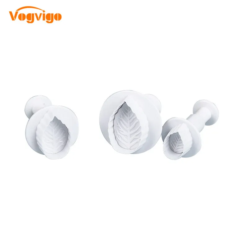 

VOGVIGO 3Pcs/Set Leaves Shape Cookie Cutter Fondant Cake Cutter Plunger Stamp Cutter Mold Embossed DIY Baking Cake Mold