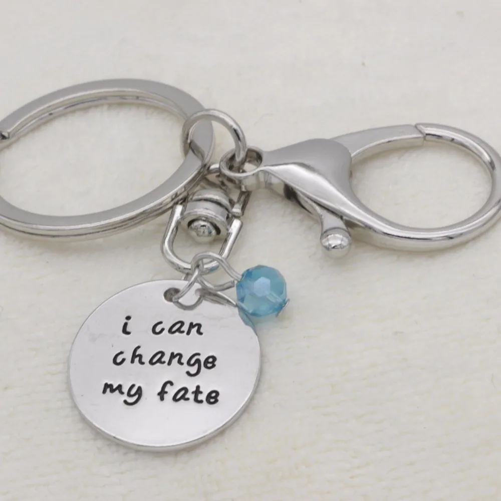Inspirational Key Chain crystal Key Ring I can change my fate Jewelry