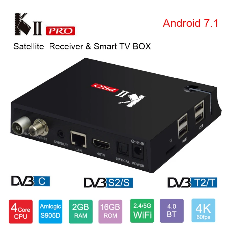 

MECOOL KII PRO DVB-S2 DVB-T2 DVB-C TV BOX Amlogic S905D Quad Core Android 7.1 2GB 16G 2.4G/5G Wifi BT4.0 4K H.265 Media player