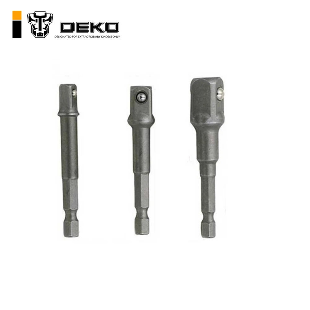 

DEKO 3 PCS/Set Hexagonal Shank Square Head Socket Extension Bar Connecting rod sleeve Set Hex 1/4",3/8",1/2" Driver Drill BIts