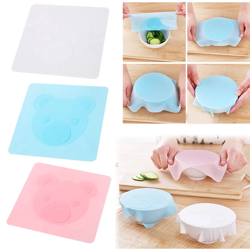 

Hot Bear Pattern Silicone Cover Saran Wrap Practical Food Storage Bowl Sealing Cap Cooking Tool Pan Pot Silicone Lid JSX GHMY