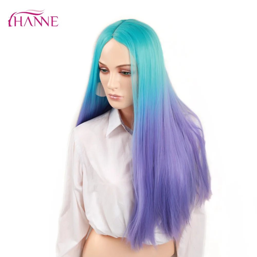 Ханне Ombre парик синий фиолетовый или бордовый термостойкие синтетические волосы длинные прямые Искусственные парики для черный/вечерние