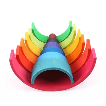 

12Pcs wooden rainbow blocks wooden building blocks For Kid Rainbow Building Blocks Montessori educational wooden toy