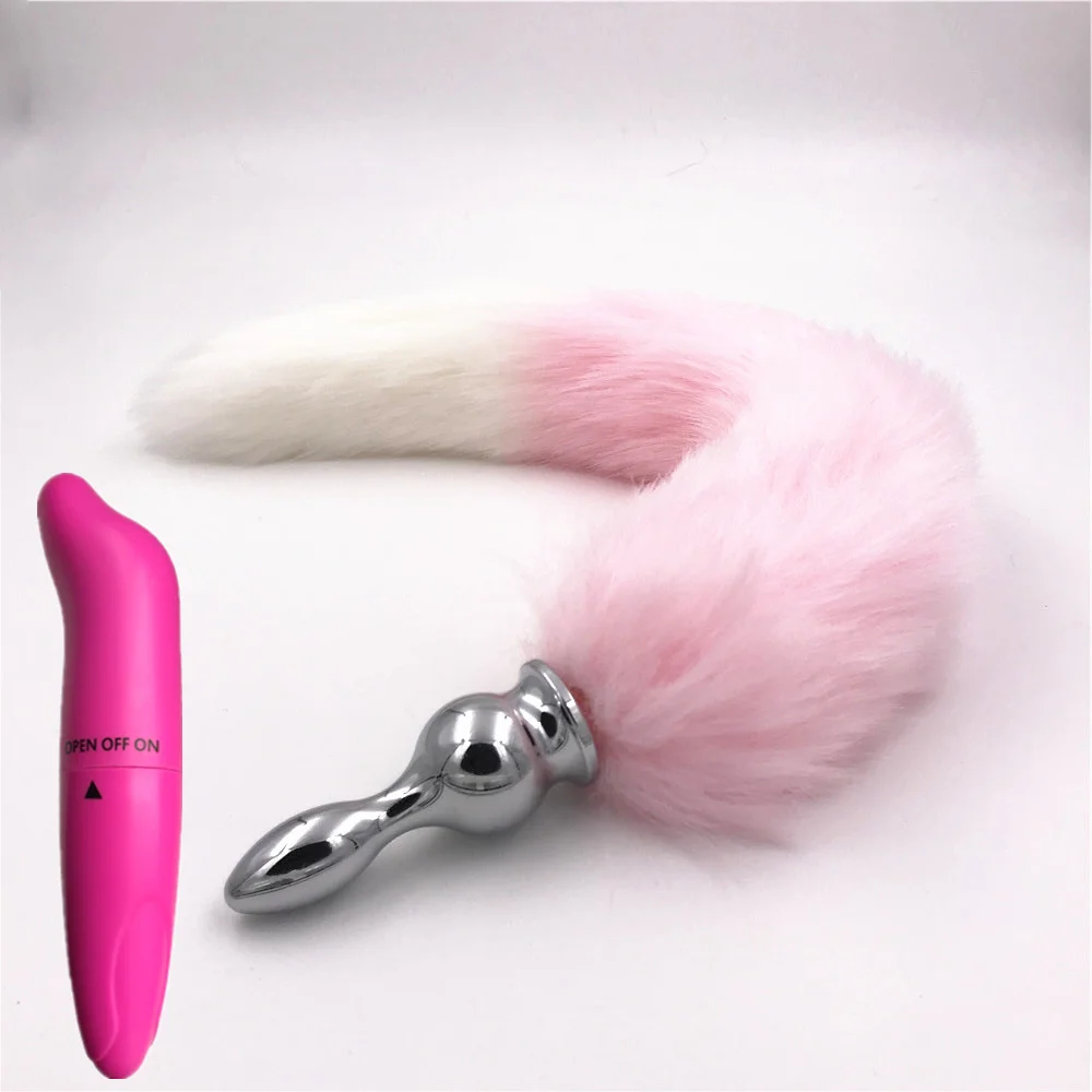 2 шт./лот вибратор и розовый и белый 40 см лисий хвост анальный плагин Секс-игрушки металла Секс игрушки для Для женщин и человек Игры для