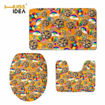 

HUGSIDEA Orange Washable Toilet Seat Cover Warmer Cute Kitty Cat Carpet Toilet Seat Cover Comfort Thick Comfortable WC Mat Pad