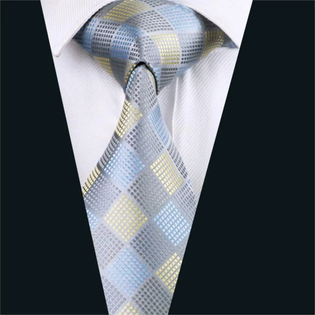 Dh-1025 Для мужчин s галстук серый в клетку галстук шелк жаккард Галстуки для Для мужчин Бизнес Свадебная нарядная одежда, Бесплатная доставка