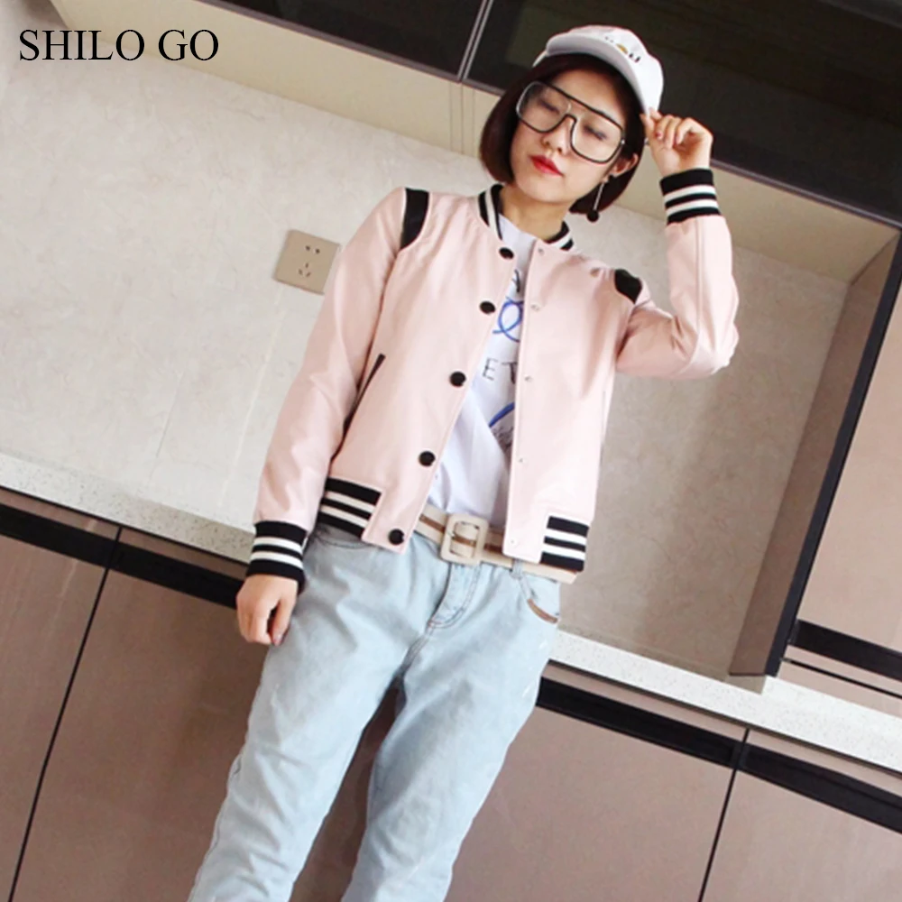 Veste Mode Printemps Aller Unique Mouton Baseball Bleu Lumière Rose Véritable O De Cou Manteau Poitrine Shilo Cuir Femmes En Peau X5xXAY