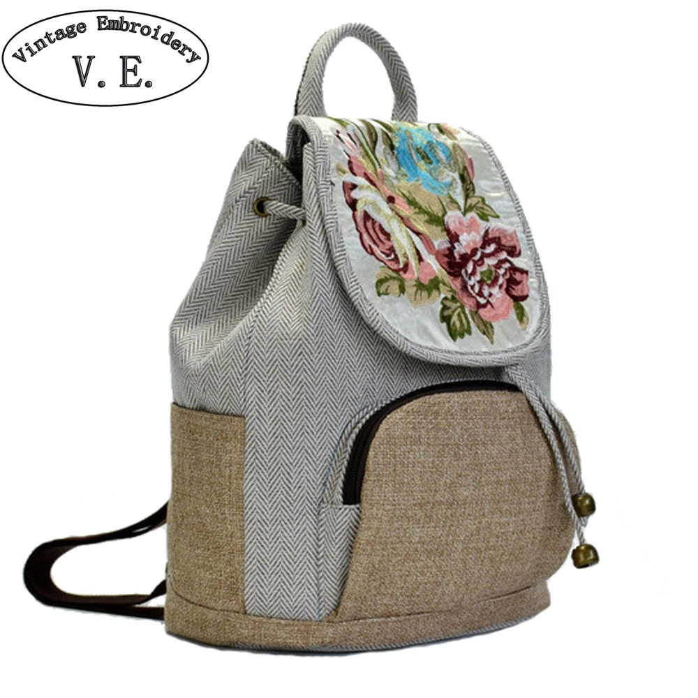 

Vintage Embroidery Women Backpack Floral Embroidered Backpack Ladies Canvas Travel Bag Linen Rucksack Schoolbag Woman Mochila