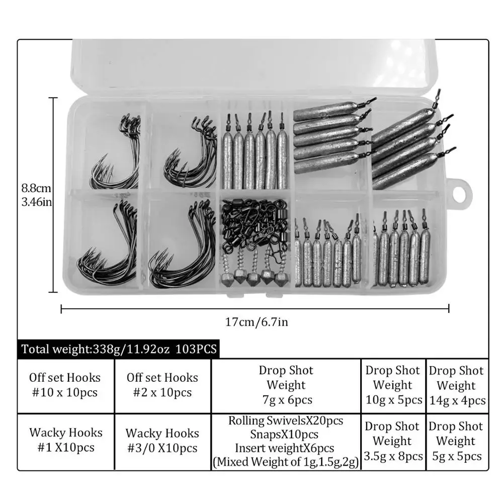 103 шт., коробка для рыболовных снастей, Швабра, рыболовные аксессуары со смещенными крючками, свинцовый рыболовный крючок для ловли басов - Цвет: 103pcs fishing Kit