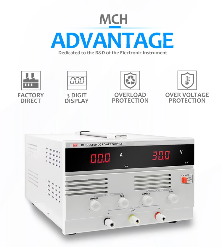 30V 20A DC источник питания MCH-3020D Одноканальный 0-30V 0-20A Регулируемый Линейный источник питания постоянного тока