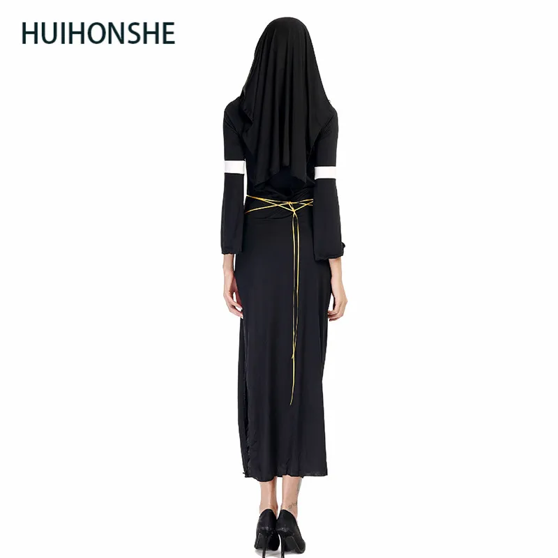 HUIHONSHE/Новое поступление, одежда для арабов, черное сексуальное платье для костюмированной вечеринки из католического монаха, костюмы на Хэллоуин, костюм монахини, шляпа+ юбка+ Крест