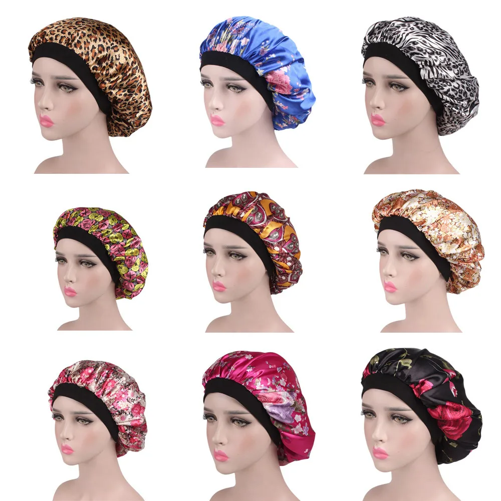 

Women's Satin Floral Wide-brimmed Hair Band Sleep Cap Muslim Hat Hair Cap