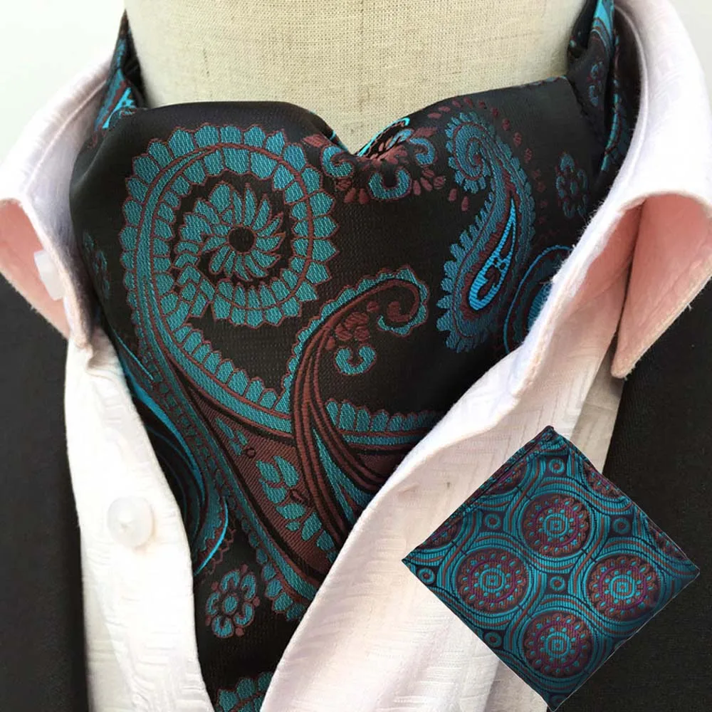  Men Cravat Scarves Polka Dots Printed Ascot Ties Handkerchief Pocket Square Set