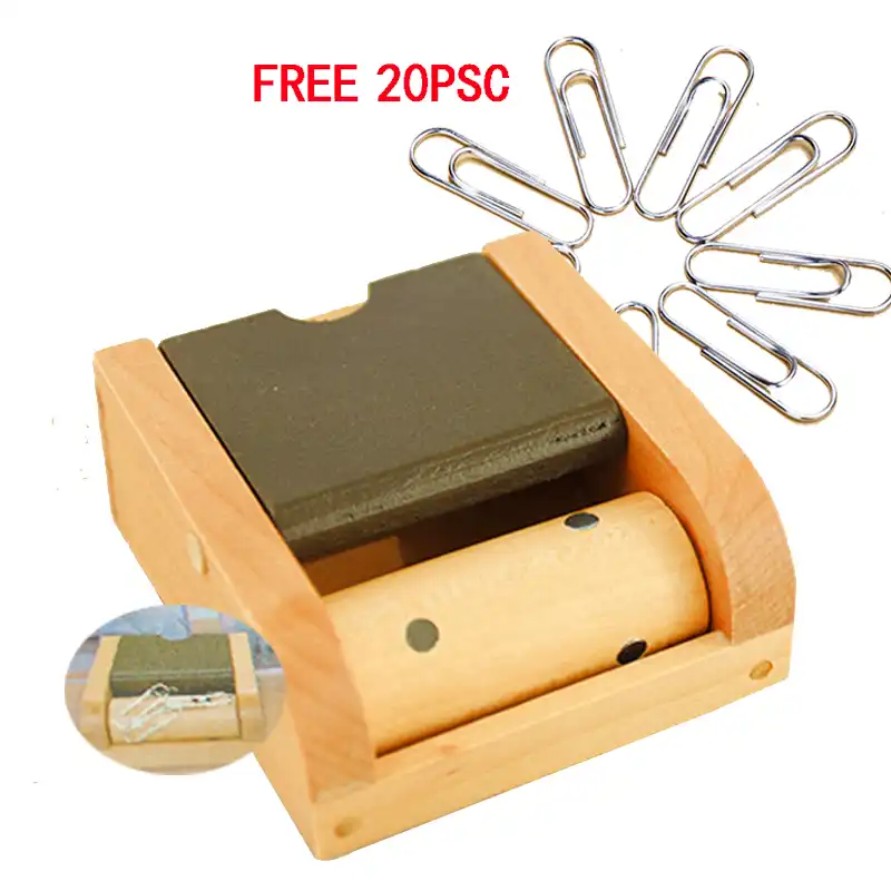 Wood Paper Clip Dispenser Magnetic Wheel Office Clip Holder